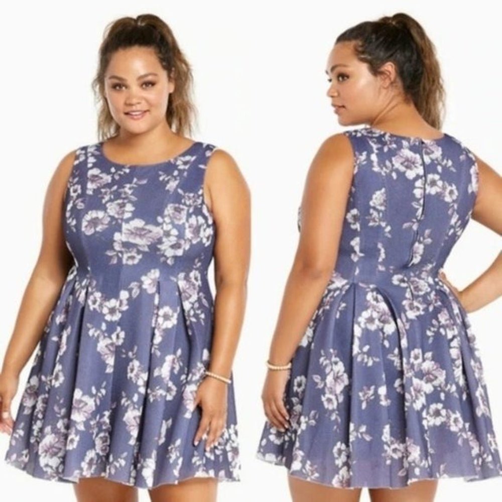 Torrid Mesh Floral Print Pleated Sleeveless Dress sz 18